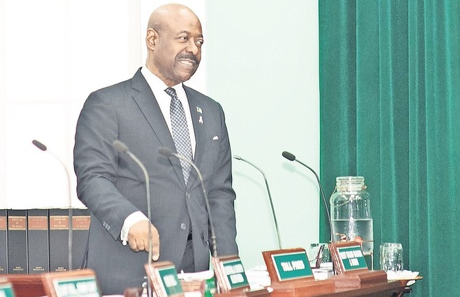 SOCIAL Services and Urban Development Minister Obie Wilchcombe in Parliament yesterday.
Photo: Moise Amisial