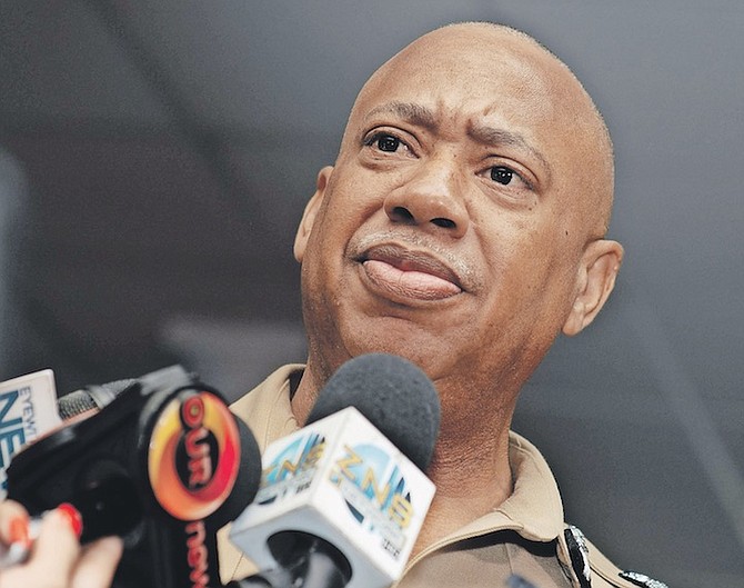 POLICE Commissioner Clayton Fernander speaking to the media yesterday. Photo: Moise Amisial