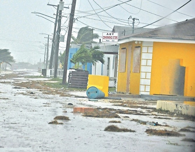 THE STORM hitting West End in Grand Bahama yesterday. Photo: Vandyke Hepburn