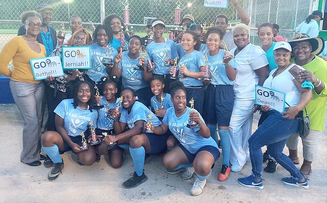 HO Nash Lions celebrate as GSSSA junior girls softball champions.