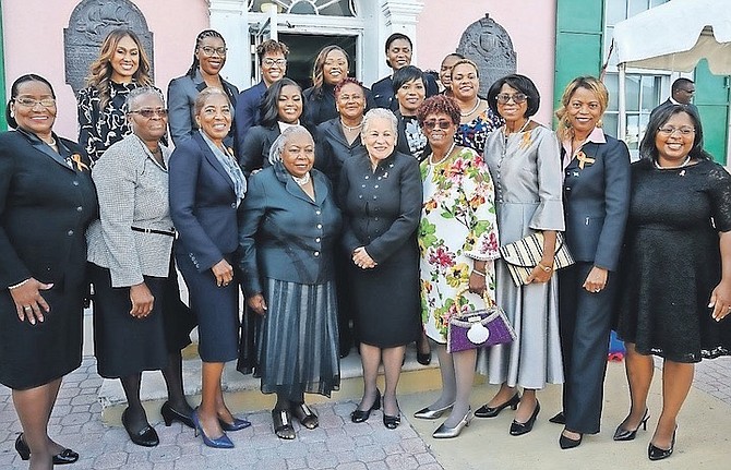 EDUCATION Minister Glenys Hanna-Martin flanked by Dame Janet Bostwick and Cynthia “Mother” Pratt, along with Members of Parliament and the Senate.