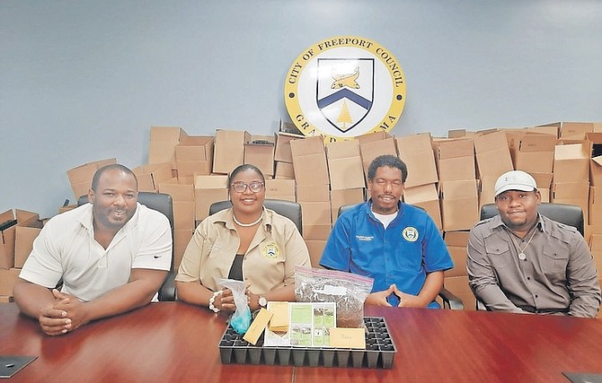 THE CITY of Freeport Council with some of the farming kits.