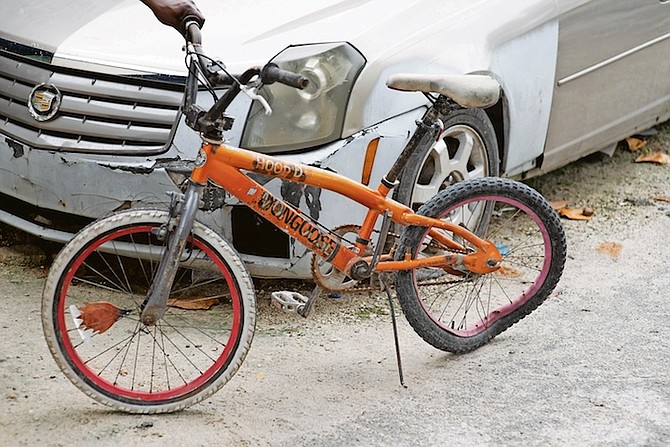 The damaged bike of Kevin Lowe Jr. Photo: Moise Amisial