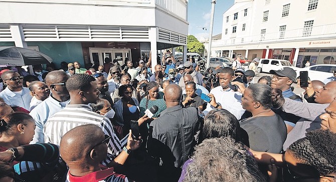 THE SCENE in Rawson Square last week as members of the BPSU held a gathering outside Parliament. Photo: Moise Amisial