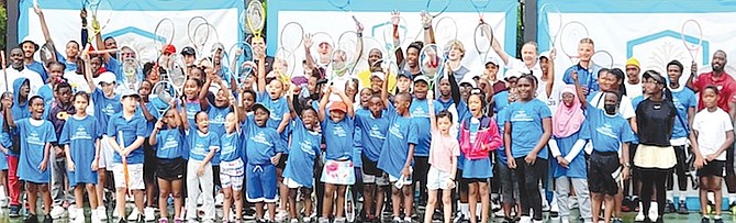 PARTICIPANTS enjoy the 3rd Annual Baha Mar Cup over the weekend. On the final day the young kids were invited to participate in a free tennis clinic.