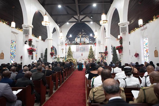 The funeral at St Agnes Anglican Church on Friday. Photo: Moise Amisial