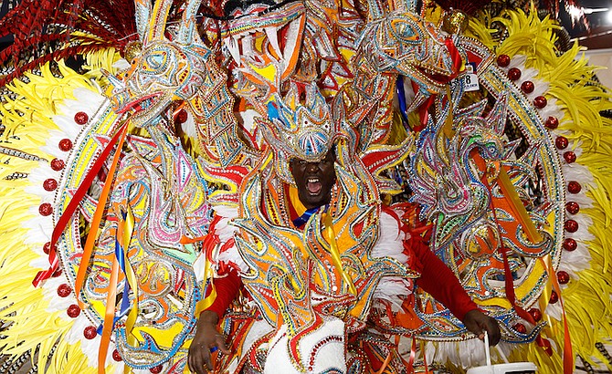 A MEMBER of the One Family group as they marched to victory in the New Year Junkanoo parade. 
Photo: Austin Fernander