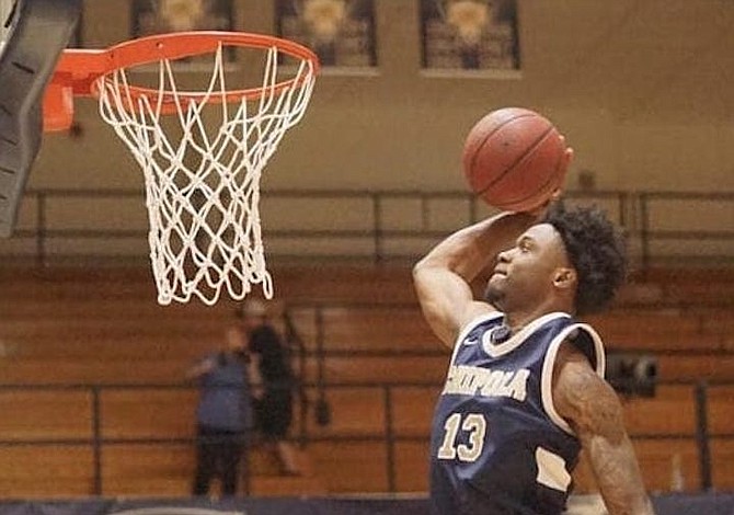 ABOVE THE RIM: Deyton Albury in action for the Chipola College Indians, who are riding a perfect 18-0 record that has them sitting on top of the National Junior College Athletic Association (NJCAA) division one men’s basketball rankings.