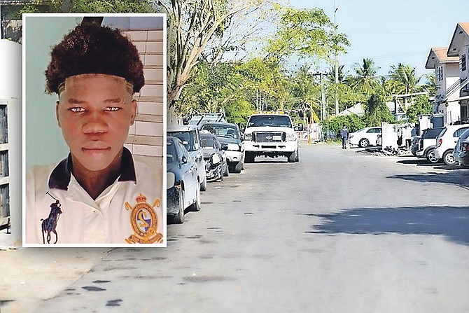 INSET: Kwondrick Lowe, 18, who was shot and killed by police.
MAIN PHOTO: The scene of the police shooting in the Kemp Road area. 
Photo: Moise Amisial