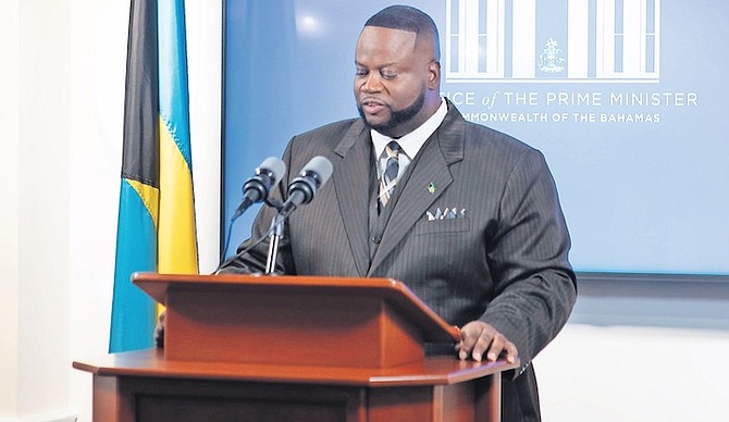 PRESS secretary Clint Watson speaking at the Office of the Prime Minister.
Photo: Moise Amisial