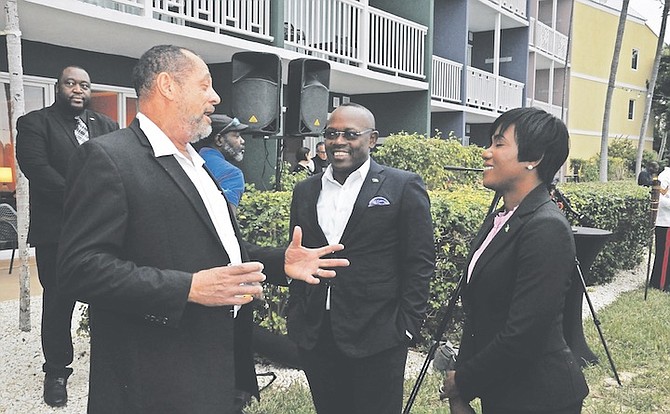 DEPUTY Prime Minister Chester Cooper pictured during his visit to Pelican Bay on Friday. Mr Cooper yesterday announced there were 7,000,706 visitors to The Bahamas last year. 
Photo: Vandyke Hepburn