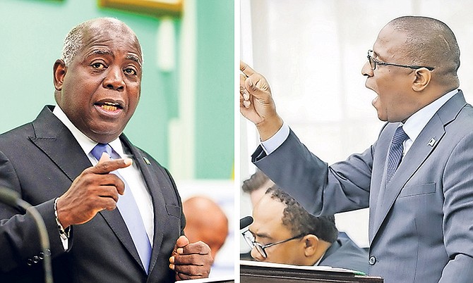 Prime Minister Philip ‘Brave’ Davis (left) and leader of the FNM Michael Pintard (right) exchanged blame over ‘the mess’ BPL is in and the burden being passed on to Bahamian consumers.
