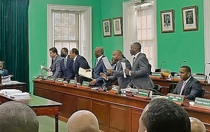 THE SCENE in Parliament yesterday as the FNM protested.