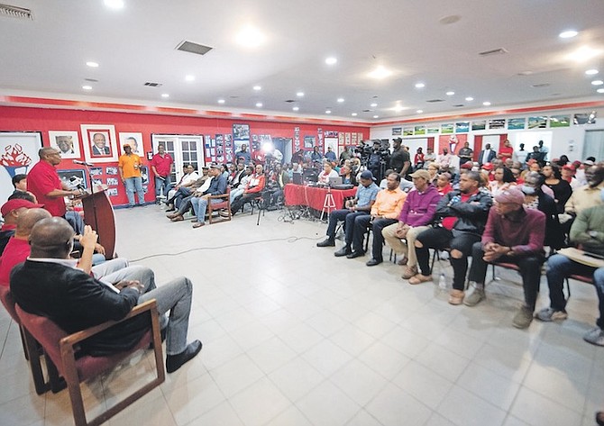 FNM leader Michael Pintard speaking at last night’s FNM meeting. Photo: Moise Amisial