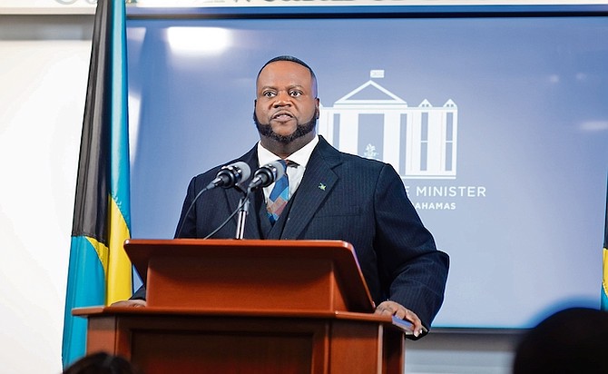 PRESS Secretary Clint Watson addressing the media yesterday at the office of the Prime Minister. Photo: Moise Aimsial