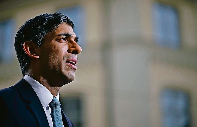 Britain’s Prime Minister Rishi Sunak gives a television interview on the sidelines of the Munich Security Conference in Munich, Germany. 
(Ben Stansall/Pool via AP)