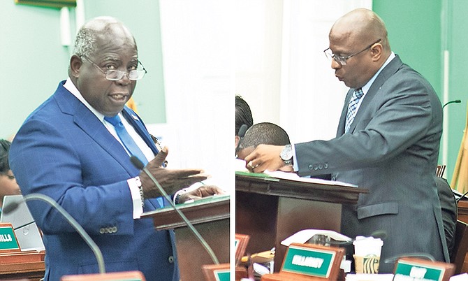PRIME Minister Philip “Brave” Davis and FNM leader Michael Pintard in the House of Assembly yesterday. Photo: Moise Amisial