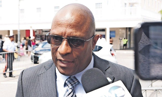 FNM leader Michael Pintard outside the House of Assembly on Monday. Photo: Moise Amisial