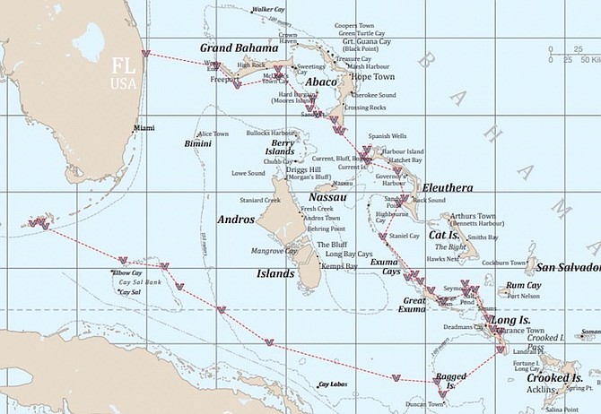 THE ROUTE taken by five volunteers who together with local support identified six aircraft sites.