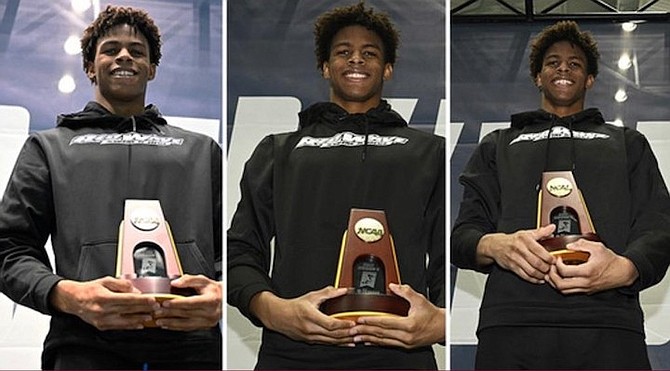 AN HISTORIC TRIPLE CROWN FEAT: Lamar Taylor displaying his three separate individual NCAA awards.