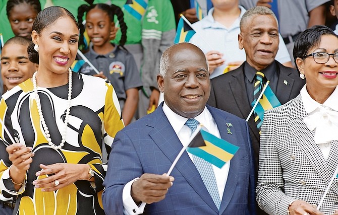 Leslia Miller-Brice, chairperson of the Independence Secretariat, Prime Minister Philip ‘Brave’ Davis and Ann Marie Davis at the announcement for the planned events for ‘The Road to 50’ independence celebrations yesterday.
Photo: Moise Amisial