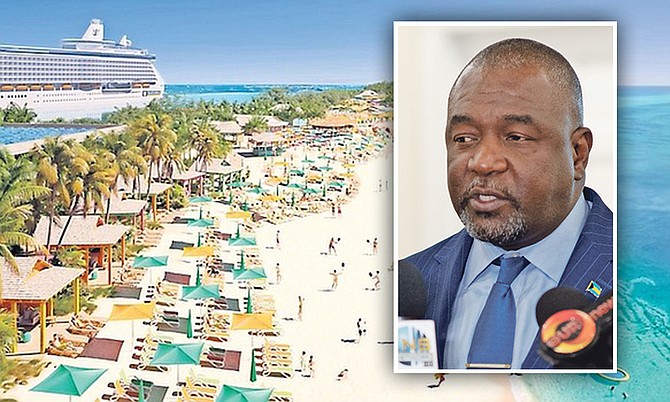 AN ARTIST’s impression of the Royal Caribbean project and (inset) Youth, Sports and Culture Minister Mario Bowleg.