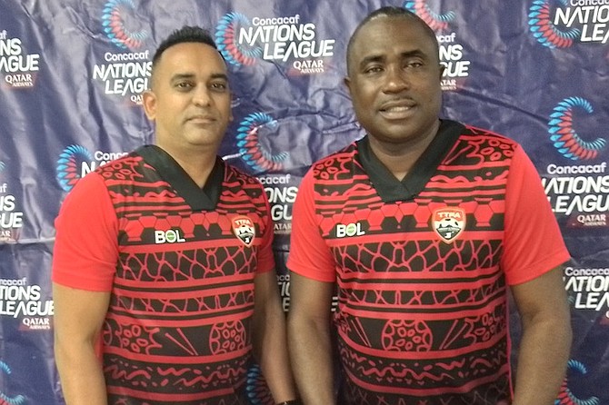 SHOWN, from left to right, are Shaun Fuentes, director of media/communications for Trinidad & Tobago and head coach Angus Eve.