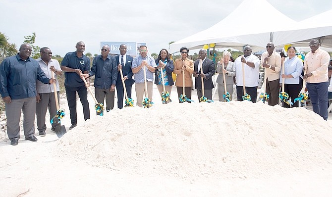 Prime Minister Philip ‘Brave’ Davis, along with Minister of Education Glenys Hanna Martin and Minister of Fisheries and Agriculture Clay Sweeting and other government officials were on hand to break ground at a ceremony in Cat Island for a new multi-million dollar airport yesterday. Photo: Moise Amisial