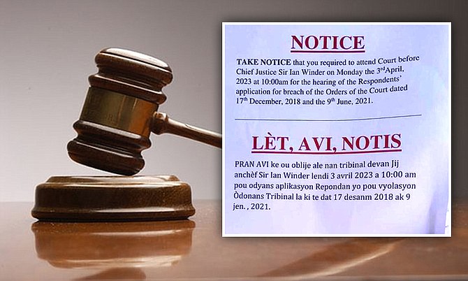 (Inset) The notice of an upcoming hearing connected to the summons last week.