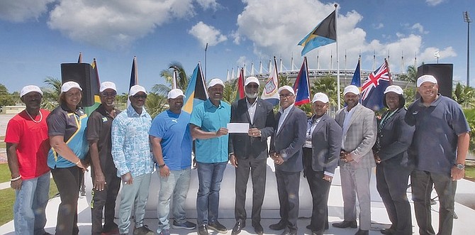 Members of the Local Organising Committee (LOC) and Bahamas Association of Athletic Associations (BAAA) at yesterday’s press conference for the announcement of the 80-member team for the CARIFTA Games.