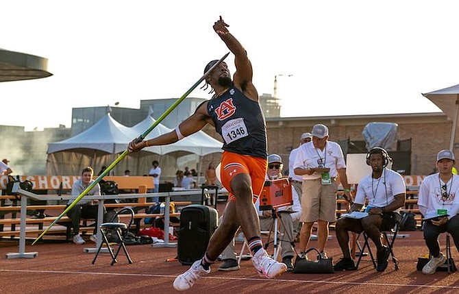 Freshman Keyshawn Strachan easily won the men’s javelin in the Texas Relays at Mike A. Myers Stadium.
