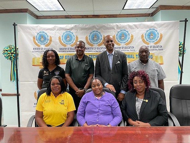 Ministry of Education officials announce the 43rd edition of the primary schools track and field championships at yesterday’s press conference.