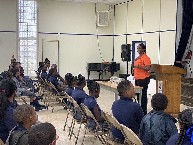 Aulenna Robinson gives a presentation about Coastal Awareness to students at Mary Start of the Sea Catholic Academy.