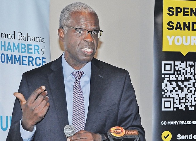 During a meeting of the Grand Bahama Chamber of Commerce Central Bank governor John Rolle spoke to members about the Bahamas’ digital currency, the Sand Dollar.
Photo: Vandyke Hepburn