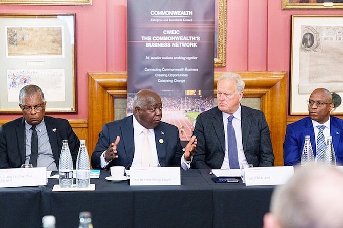 PRIME Minister Philip “Brave” Davis appealed for support in the fight against climate change yesterday while addressing a roundtable hosted by the Commonwealth Enterprise and Investment Council (CWEIC) in the United Kingdom. Photo: BIS