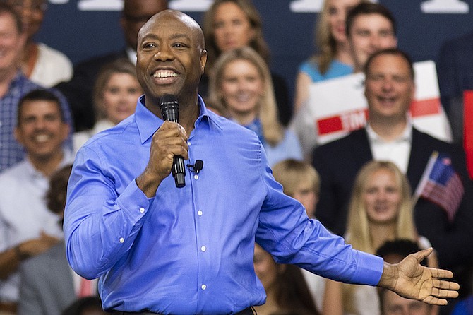 Republican presidential candidate Tim Scott delivers his speech announcing his candidacy for president of the United States on the campus of Charleston Southern University in North Charleston, S.C., Monday. Photo: Mic Smith/AP