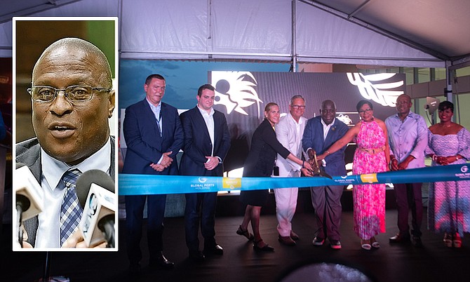 The opening of the new $300m Nassau Cruise Port and FNM Leader Michael Pintard (inset). Photo: Moise Amisial