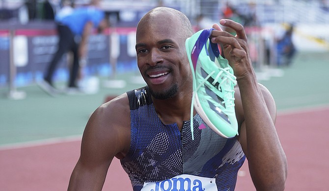 Steven Gardiner, of The Bahamas, smiles after winning the men’s 400 metres at a Diamond League athletics meet in Rabat, Morocco, on Sunday. 
(AP Photo/Mosa’ab Elshamy)
