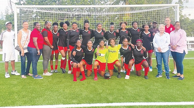 KNIGHTS TAKEOVER: The senior girls of the CR Walker Knights secured the championship hardware for the 2023 Samuel P Haven Jr High Schools Soccer Nationals.
Photo: Tenajh Sweeting