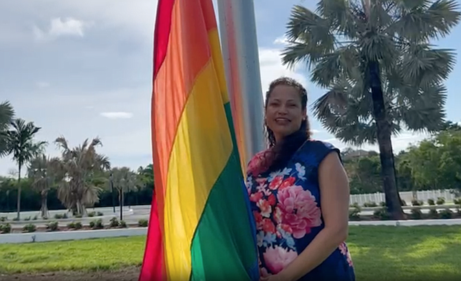 US Chargé d’Affaires Usha Pitts raises the Pride flag at the US Ambassador’s residence.