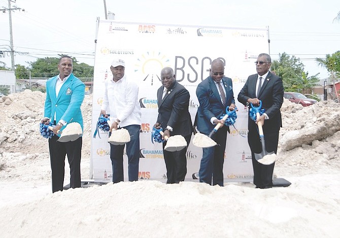 Prime Minister Philip ‘Brave’ Davis and government officials broke ground yesterday on a Nassau Village community centre.
Photo: Moise Amisial