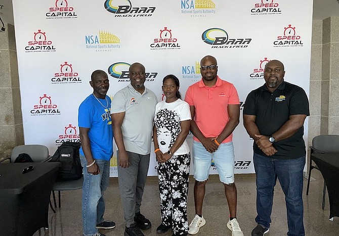 MEMBERS of Speed Capital, The Bahamas Association of Athletic Associations (BAAA) and the National Sports Authority (NSA) gathered at the Thomas A Robinson Stadium for the announcement of the inaugural Speed Capital International Championships this upcoming weekend.