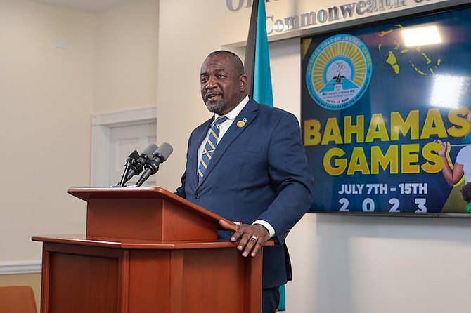 Minister of Youth, Sports and Culture Mario Bowleg speaks yesterday at the Bahamas Games press conference.     
Photos: Austin Fernander/Tribune Staff