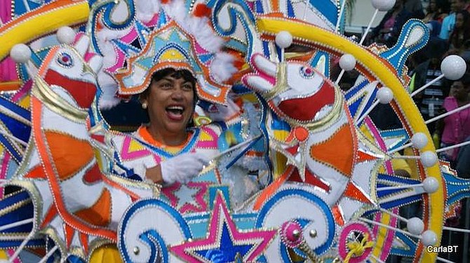 Arlene Nash-Ferguson performing in a Junkanoo parade on Bay Street, Nassau, Bahamas.