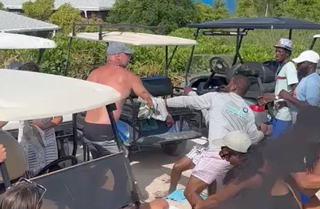 A still from the video showing the fight outside the bar in Guana Cay, Abaco.
