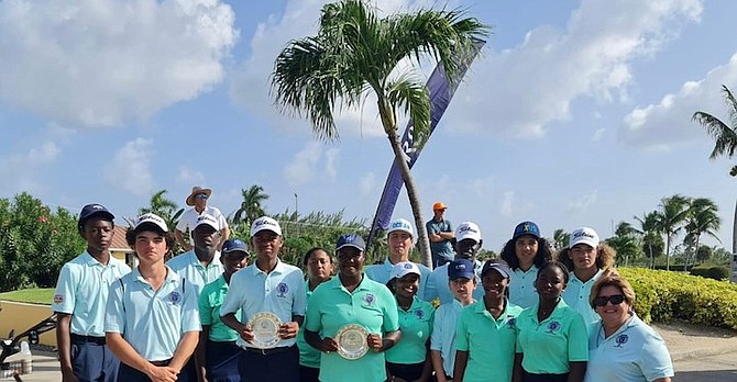 Bahamas junior golf team members with their awards.