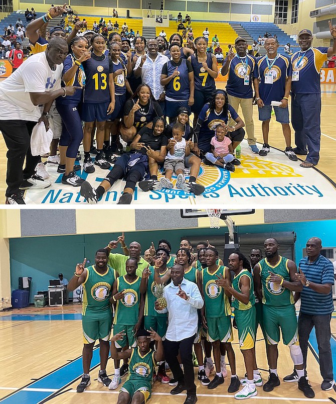 TOP: The Exuma and Ragged Island Navigators won the women’s basketball division at the 6th Bahamas Games.
ABOVE: The Eleuthera Adventurers earned a one-point victory over the New Providence Buccaneers to become the men’s basketball division winners in the sixth Bahamas Games.           
Photos: Tenajh Sweeting/Tribune Staff