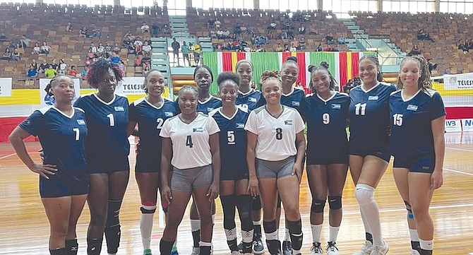 GOOD EFFORT: The Bahamas women’s national volleyball team at the Senior Caribbean Volleyball Championships in Paramaribo, Suriname.