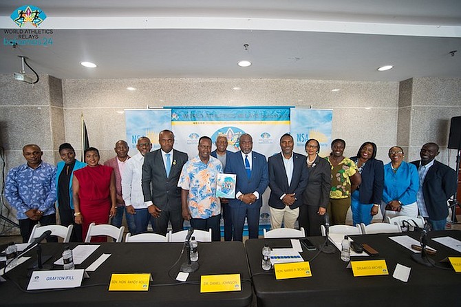 GRAND EVENT: The organisers, stakeholders and government officials can be seen yesterday during a press conference to announce the World Athletics Relays Bahamas 2024.
                                                                                                                                                                                                                                               Photo courtesy of World Relays Committee