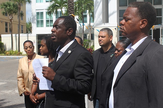 COALITION of Independents leader Lincoln Bain, along with Charlotte Green, William Knowles, and
other members, delivered a letter to the Governor General’s office urging a commission of inquiry into
the actions of Immigration Minister Keith Bell.
Photos: Shaquille Johnson